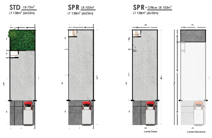 Denah gudang Golden Wave lebar 6 meter: tipe STD, SPR, SPR+Office Bizpark Banjarmasin